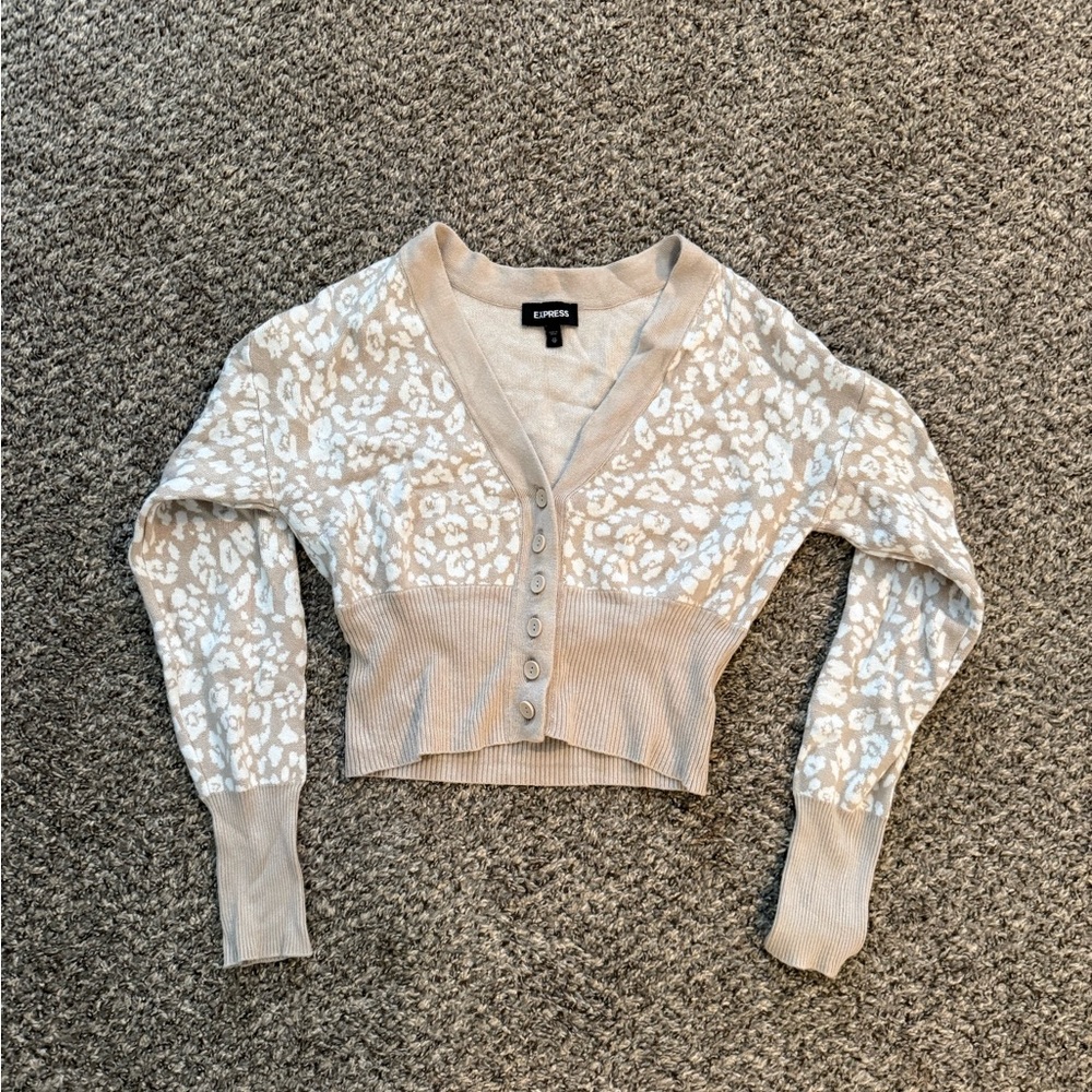 Express Beige and White Patterned Cardigan